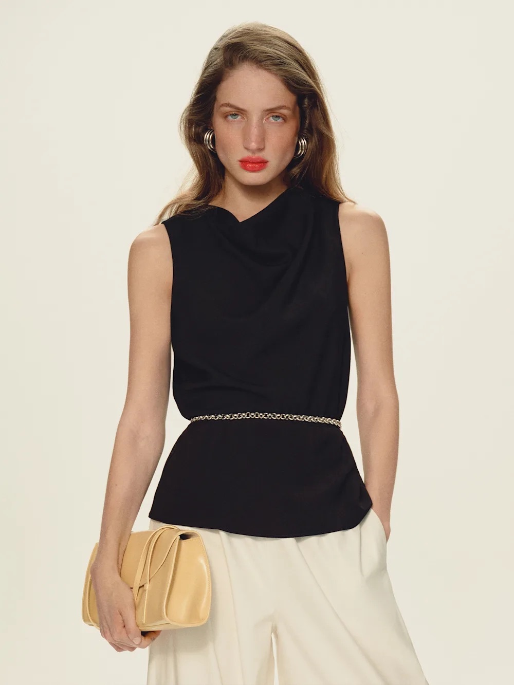 NWT Reformation Morgana Top Black Sleeveless Draped Neck Top - Womens Large